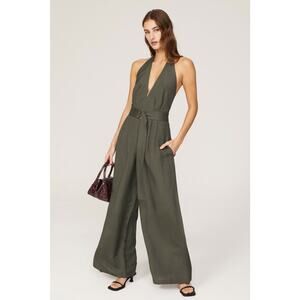 ADAM LIPPES COLLECTIVE Sage Green Halter Neckline Wide Leg Jumpsuit Size 6